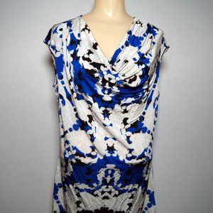 Worthington Womens V-Neck Sleeveless Blouse, Blue/White, L